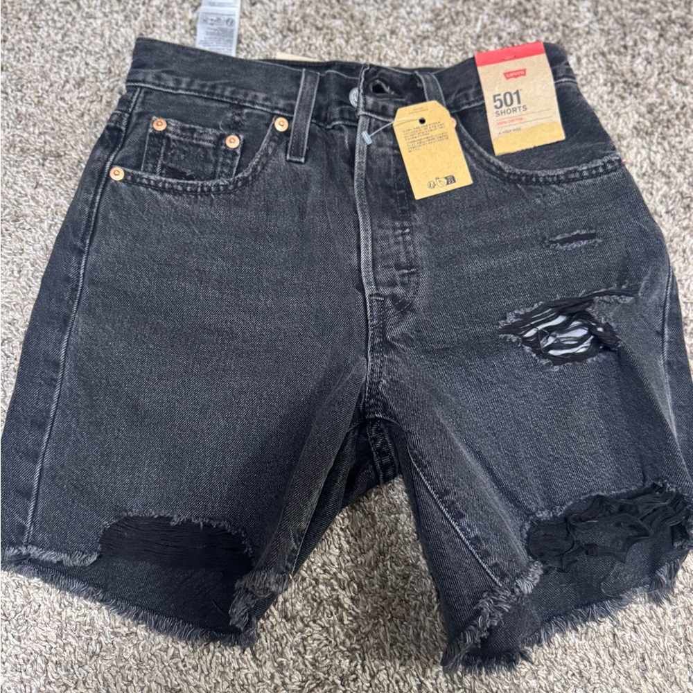Levi's Charcoal Ripped Denim Shorts